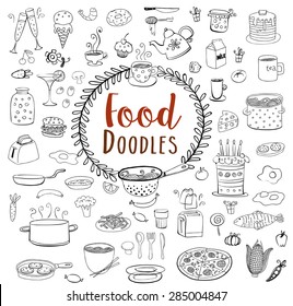 Doodle food set of 80 various products, fruits, vegetables and much more.