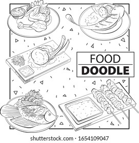 Doodle Food set. Black and white.  