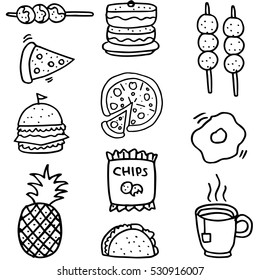Doodle of food set element stock