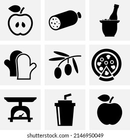 Doodle food set icon. Stencil clipart Vector stock illustration. EPS 10