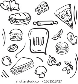 Doodle Food Set Pizza Burger Stock Vector (Royalty Free) 1681512427 ...