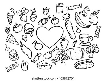 Doodle food set. Vector illustration.