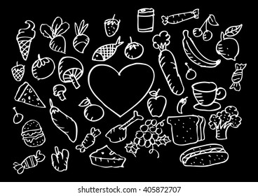 Doodle food set. Vector illustration.