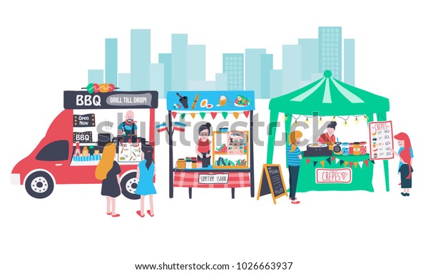 Doodle Food Street Banner Consisting Barbecue Stock Vector