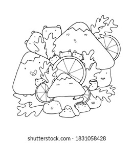 Doodle food style has rice, seaweed, and vegetable ingredients by vector design.