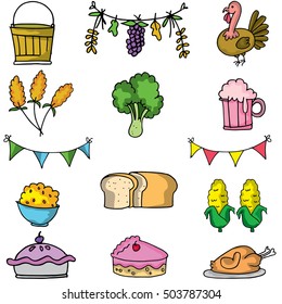 Doodle of food thanksgiving set vector art