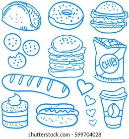 Doodle of food various collection stock