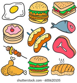 Doodle of food various delicious