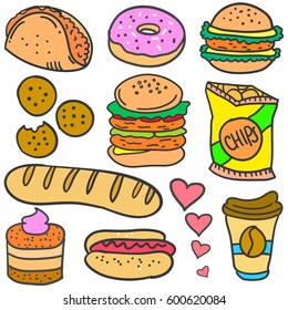 Doodle of food various set