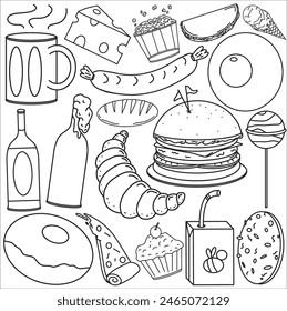 Doodle foods coloring Book is a design of foods became doodle that purpose for wallpaper or coloring book. Also it can be menu.