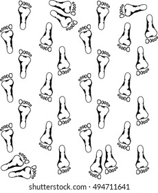 Doodle foot prints. Vector stamp of naked legs. Hand drawn background of bare feet.