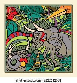 doodle forest animal art background vector illustration