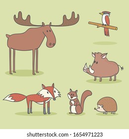 Doodle Forest animals collection vector