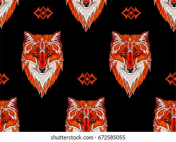 Doodle fox animal seamless pattern.