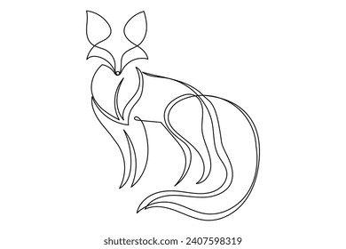 Doodle Fox Line Portrait. Editable Abstract Fox Logo Vector Line Sketch. Simple Curve Line Fox Symbol Silhouette Icon Design Isolated on White background 