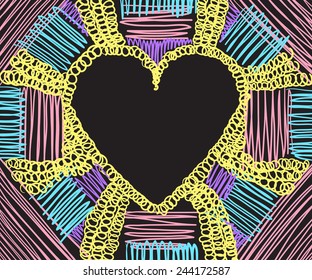 doodle frame with black heart background