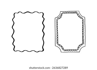 Doodle frame border, abstract shapes, hand drawn vector decoration, scribble shape, simple rectangular template