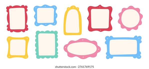 Doodle frame border hand drawn cute set. Fun doodle frame border square, rectangle line photo picture shapes. Cute cartoon children kids squiggly scrapbook stamp simple card. Vector illustration
