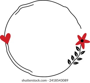 Doodle frame circle outline with red flower vector svg