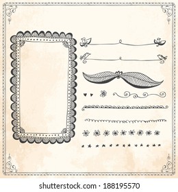 doodle frame classic border and design elements doodle frame straight classical vegetation ornament nails fingers border single leaf drawn mark ornate old-fashioned art twirl flag divider thumb vignet