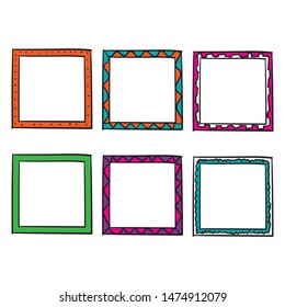 doodle frame collection with bright color handdrawn doodle style vector