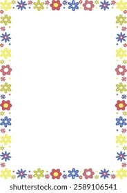 Doodle frame with colorful flower elements. Trendy graphic template. Cute empty frame box