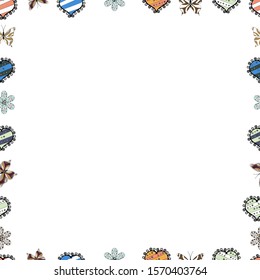 Doodle frame consists of black, blue and white border. Vector Background seamless pattern with hand drawn Frame doodle. Seamless.