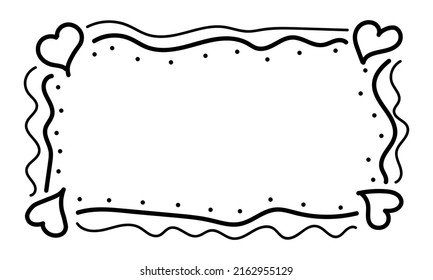 marco doodle, consiste en un marco negro, puntos y corazones en las esquinas. marco de amor lineal
