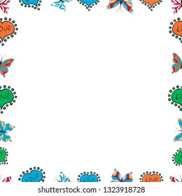 Doodle frame consists of white, blue and black border. Seamless. Vector Background seamless pattern with hand drawn Frame doodle.