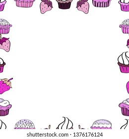 Doodle frame consists of white, pink and black border. Seamless. Vector Background seamless pattern with hand drawn Frame doodle.
