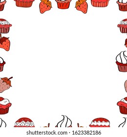 Doodle frame consists of white, red and orange border. Vector Background seamless pattern with hand drawn Frame doodle. Seamless.