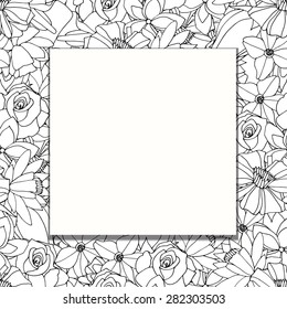 Doodle frame elements with flowers. Vector illustration