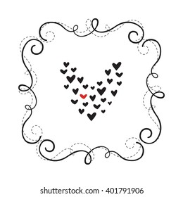 Doodle frame with hearts. Isolated on white background. Can be used for wedding and birthday invitation.