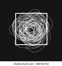 Doodle with frame isolated on black background. Banner, brochure, template design. Vector, EPS10