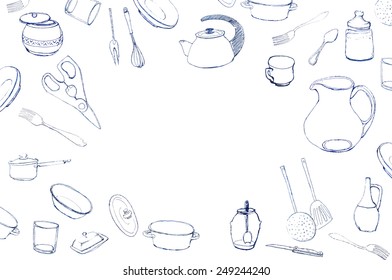 Doodle frame with kitchen stuff