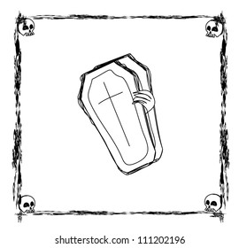 doodle frame on Halloween theme with coffin