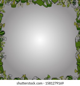 Doodle frame. Seamless pattern. Illustration in white, black and green colors. Vector illustration.