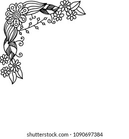 Doodle frame with summer flowers. Coloring page for adults. Vector illustration.