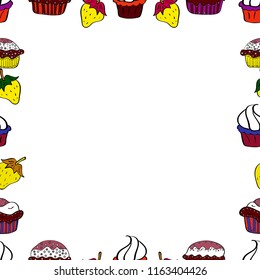 Doodle frame. Vector illustration. Illustration in white, red and black colors. Seamless pattern.