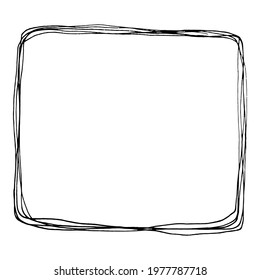 Doodle frame, wreath, border. Black and white illustration isolated