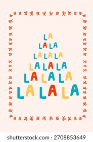 Doodle emoldurado cartaz árvore de Natal feito de La La La Texto