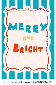 Doodle Póster Enmarcado Navidades alegres y brillantes Tipografía