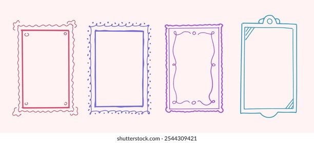 Doodle frames, backgrounds, empty borders for texts and images, hand drawn textboxes, graphic elements and stickers. Vector illustration.