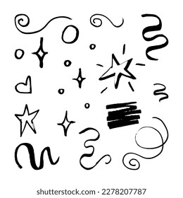 Doodle Frames Linie Sterne Diamant. Sketch Set cute isolierte Line-Kollektion