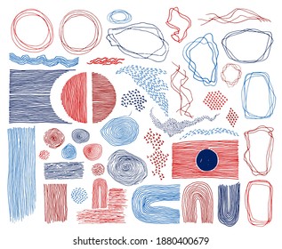 Doodle frames, lines and dots texture backgrounds vector collection. Pen hand drawn borders, design creative elements. Vintage line frames, grunge dot particles shapes. Minimal linear handdrawn set