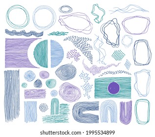 Doodle frames, lines and dots texture backgrounds vector collection. Pencil drawn fingerprint abstract design elements. Line frames, grunge dot particles shapes. Abstract decorative graffiti