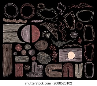 Doodle frames, lines and dots texture backgrounds vector collection. Pencil freehand borders, design creative elements. Vintage line frames, grunge dot particles shapes. Minimal linear handdrawn set