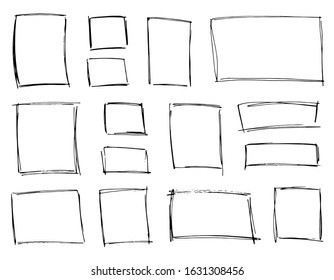 Doodle frames set. Hand drawn squares and rectangles
