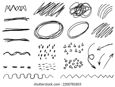 Doodle frames set hand drawn elements. Line scribble vector collection.