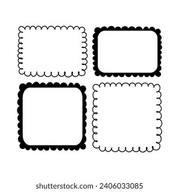 Doodle frames set. Hand drawn simple wavy line elements. Cartoon style line frames and boxes